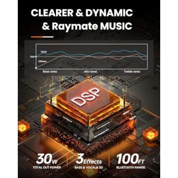 Raymate Bluetooth Speakers, HiFi Stereo Sound with DSP, 30W IPX7 Waterproof Speaker Wireless Bluetooth-V5.0, 1000mins Playtime, Portable Speaker for Home, Outdoor, Party