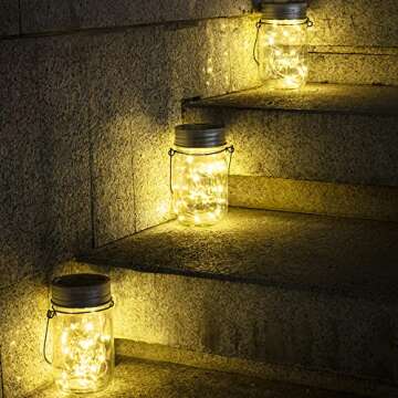 GIGALUMI Hanging Solar Mason Jar Lights, 6 Pack 30 Led String Fairy Lights Hanging Solar Lanterns Outdoor Waterproof, Hangers and Jars Included, Outdoor Decor for Christmas, Wedding, Garden, Patio