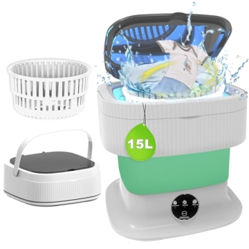 Portable Washing Machine, 15L Foldable Mini Washer and Dryer with Basket Spin, 2 in 1 Small Washing ...