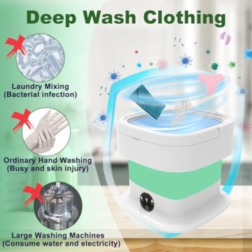 Portable Washing Machine, 15L Foldable Mini Washer and Dryer with Basket Spin, 2 in 1 Small Washing Machine with 3 Modes Deep Cleaning for Baby Clothes, Underwear, Socks, Apartment,Travel(Green)