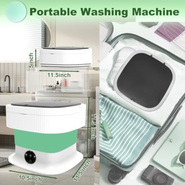 Portable Washing Machine, 15L Foldable Mini Washer and Dryer with Basket Spin, 2 in 1 Small Washing Machine with 3 Modes Deep Cleaning for Baby Clothes, Underwear, Socks, Apartment,Travel(Green)