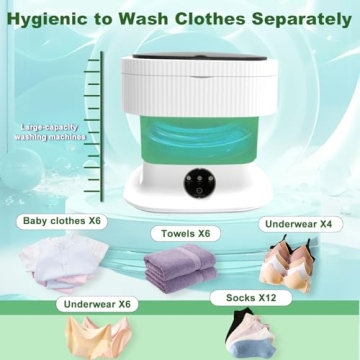 Portable Washing Machine, 15L Foldable Mini Washer and Dryer with Basket Spin, 2 in 1 Small Washing Machine with 3 Modes Deep Cleaning for Baby Clothes, Underwear, Socks, Apartment,Travel(Green)