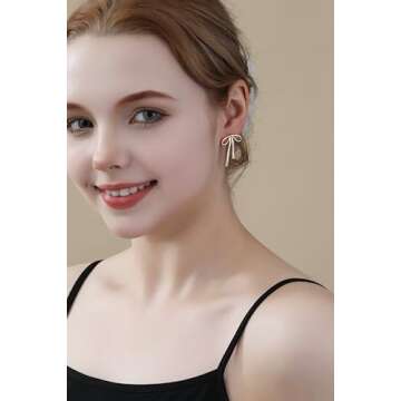 WEDDINEN Gold Bow Earrings for Women, Bow Ribbon Stud Earrings Trendy Jewelry Christmas Gifts