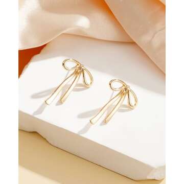 WEDDINEN Gold Bow Earrings for Women, Bow Ribbon Stud Earrings Trendy Jewelry Christmas Gifts