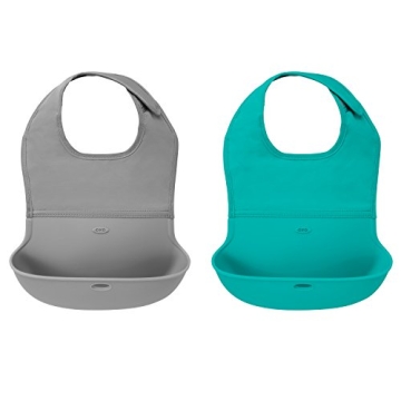 OXO Tot Roll-Up Bib Gray/Teal 2-Pack - Smart Feeding Solution