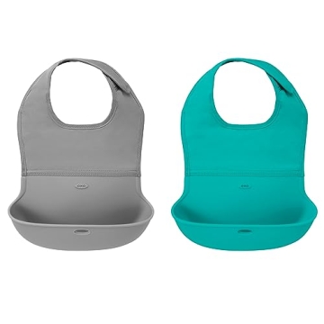 OXO Tot Roll-Up Bib Gray/Teal 2-Pack - Smart Feeding Solution