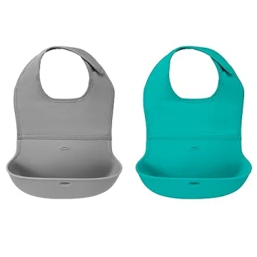 OXO Tot Roll-Up Bib Gray/Teal 2-Pack - Smart Feeding Solution