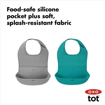 OXO Tot Roll-Up Bib Gray/Teal 2-Pack - Smart Feeding Solution