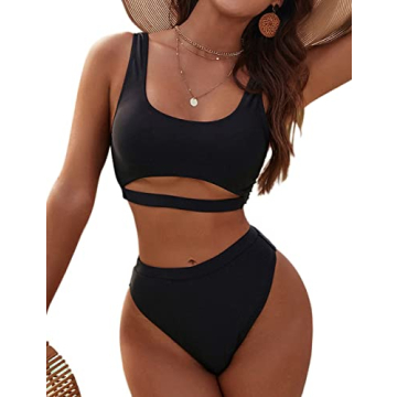 Blooming Jelly Women's High Waisted Bikini Sets High Cut Bathing Suits Two Piece Sporty Cut Out Crop...