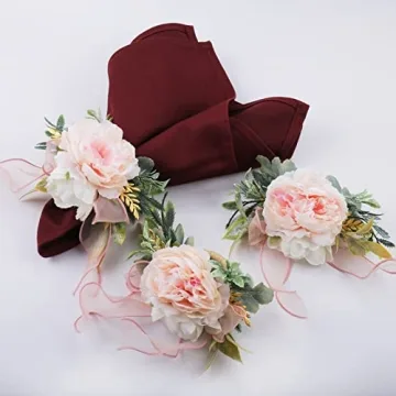 Getfitsoo Flower Rose Napkin Rings Set of 4, Handmade Napkin Ring Holders Handcrafts Plant with Leav...