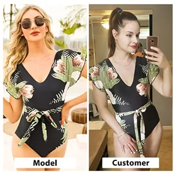 Byinns Women's V-Neck Floral One-Piece Swimsuit