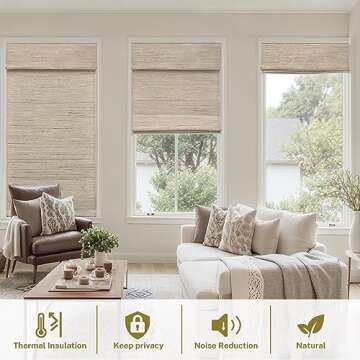 Moonice Cordless Custom Roman Shades for Window Blackout, Natural Woven Fabric Privacy Room Darkenin...