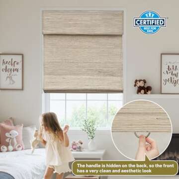 Moonice Cordless Custom Roman Shades for Window Blackout, Natural Woven Fabric Privacy Room Darkening Blinds, Thermal Insulated Window Blind Treatment for Bedroom Living Room, AWLMond