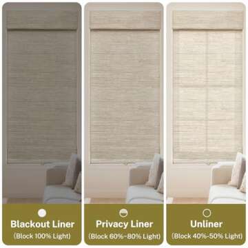 Moonice Cordless Custom Roman Shades for Window Blackout, Natural Woven Fabric Privacy Room Darkening Blinds, Thermal Insulated Window Blind Treatment for Bedroom Living Room, AWLMond