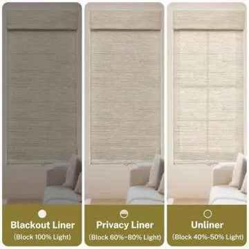 Moonice Cordless Custom Roman Shades for Window Blackout, Natural Woven Fabric Privacy Room Darkening Blinds, Thermal Insulated Window Blind Treatment for Bedroom Living Room, AWLMond