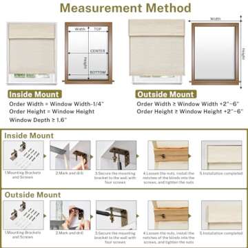 Moonice Cordless Custom Roman Shades for Window Blackout, Natural Woven Fabric Privacy Room Darkening Blinds, Thermal Insulated Window Blind Treatment for Bedroom Living Room, AWLMond