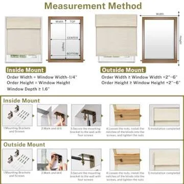 Moonice Cordless Custom Roman Shades for Window Blackout, Natural Woven Fabric Privacy Room Darkening Blinds, Thermal Insulated Window Blind Treatment for Bedroom Living Room, AWLMond