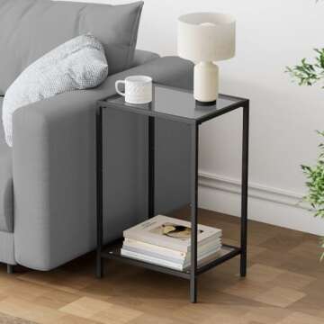 HOMSHO Side Tables Set of 2, End Tables with Tempered Glass, 2-Tier Nightstands with Storage Shelves...
