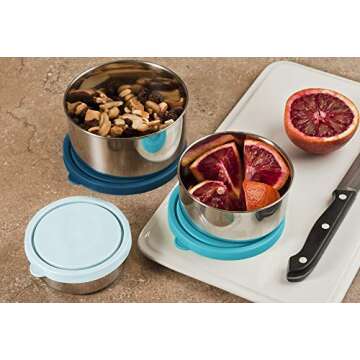 MIRA Stainless Steel Lunch Box Food Storage Containers | BPA Free, Eco-Friendly & Reusable Snack Food Nesting Containers | Set of 3 (Navy/Arctic/Icy)