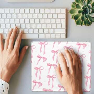 Cute Kawaii Mouse Pad Pink Bows Mouse Pads for Desk Wireless Mouse Aesthetic Office Computer Mousepad for Laptop with Non-Slip Rubber Base Mouse Mat, 9.5×7.9 in, Pink Bows