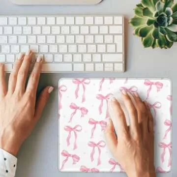 Cute Kawaii Mouse Pad Pink Bows Mouse Pads for Desk Wireless Mouse Aesthetic Office Computer Mousepad for Laptop with Non-Slip Rubber Base Mouse Mat, 9.5×7.9 in, Pink Bows