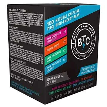 Better Than Coffee Energy Bars - Natural Caffeine Energy Bars - Gluten Free Energy Bars - Caffeinated Chocolate Bar - Hiking Bars - 100mg Caffeine Snack - Coffee Bar Variety Pack (12 Count)
