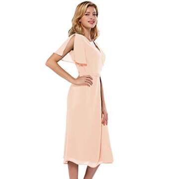 Azalosie Women Wrap Midi Dress Short Sleeve V Neck Tie Waist Flowy Slit Summer Beach Party Wedding Maxi Dress