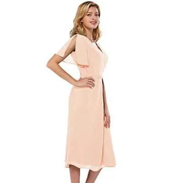 Azalosie Women Wrap Midi Dress Short Sleeve V Neck Tie Waist Flowy Slit Summer Beach Party Wedding Maxi Dress