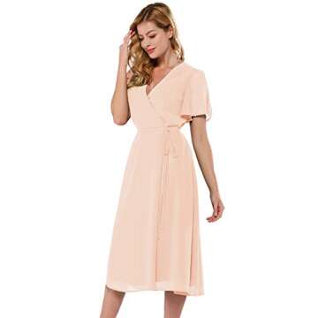 Azalosie Women Wrap Midi Dress Short Sleeve V Neck Tie Waist Flowy Slit Summer Beach Party Wedding Maxi Dress