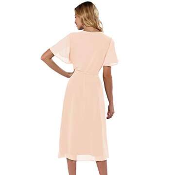 Azalosie Women Wrap Midi Dress Short Sleeve V Neck Tie Waist Flowy Slit Summer Beach Party Wedding Maxi Dress