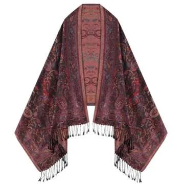 Umjetnost Womens Soft Silky Pashmina Rave Scarf Paisley Pattern Pashmina Shawl Wrap with Fringes (Bl...