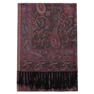 Umjetnost Womens Soft Silky Pashmina Rave Scarf Paisley Pattern Pashmina Shawl Wrap with Fringes (Black Pink Paisley)