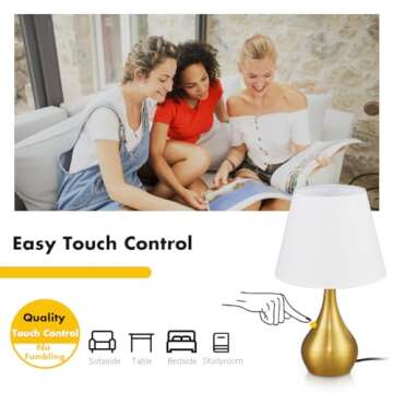 Hamilyeah Gold Table Lamps with Touch Control,Touchable Bedside Lamps Set of 2, Modern Bedroom Lamps...