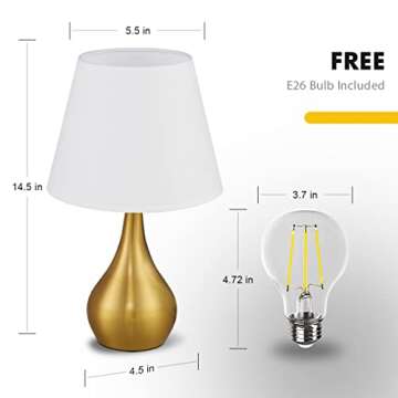 Hamilyeah Gold Table Lamps with Touch Control,Touchable Bedside Lamps Set of 2, Modern Bedroom Lamps 2 Pack, Desk Lamps for Living Room, Home Office, 2 E26 Bulbs Included