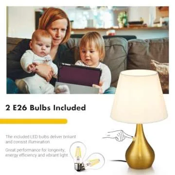 Hamilyeah Gold Table Lamps with Touch Control,Touchable Bedside Lamps Set of 2, Modern Bedroom Lamps 2 Pack, Desk Lamps for Living Room, Home Office, 2 E26 Bulbs Included