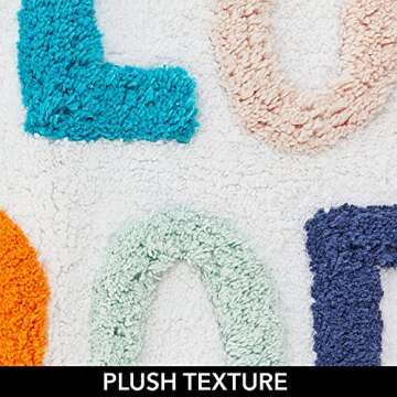 mDesign Soft Cotton Rectangular Spa Mat Bathroom Rug, Plush Water Absorbent, You Look Good Design- for Bathroom Vanity, Bathtub/Shower - Machine Washable - Bright Multi Color