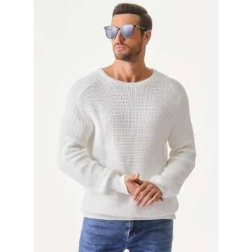 JMIERR Mens Crewneck Pullover Sweater Waffle Textured Knitted Sweaters Loose Fit Casual Sweaters with Ribbing Edge,US 43(L),White