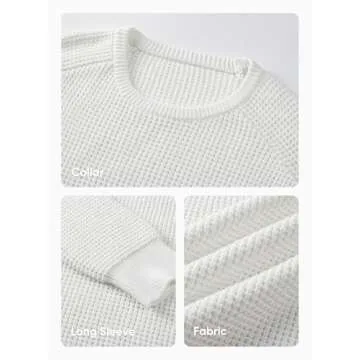 JMIERR Mens Crewneck Pullover Sweater Waffle Textured Knitted Sweaters Loose Fit Casual Sweaters with Ribbing Edge,US 43(L),White
