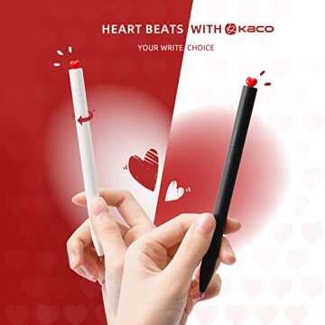 Kaco FIRST Gel Pens, Pack of 2 Pieces Cute Stationery Heart Pen Set with Extra 4 Black Refills Quick Drying Holiday Office Supplies (2 Colors)