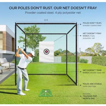 Durable Golf Cage Net 10x10x10 with Target Cloth and Mat