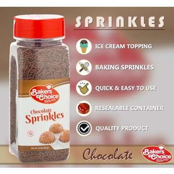 Bakers Choice Chocolate Sprinkles for Ice Cream Toppings - Chocolate Jimmies Sprinkles for Baking - ...