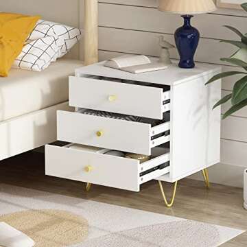 Stylish Homsee Set of 2 Nightstands with 3 Drawers & Metal Legs