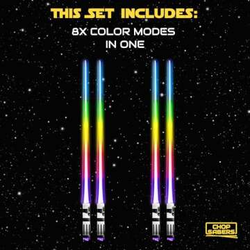LIGHTSABER CHOPSTICKS LIGHT UP STAR WARS LED Glowing Light Saber Chop Sticks REUSABLE Sushi Lightup Sabers Bright LEDs - 8 Color Modes - 2 Pairs