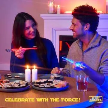 LIGHTSABER CHOPSTICKS LIGHT UP STAR WARS LED Glowing Light Saber Chop Sticks REUSABLE Sushi Lightup Sabers Bright LEDs - 8 Color Modes - 2 Pairs