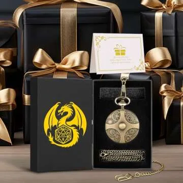 Mini DND Dice Set with Bronze Steampunk Gear Pocket Watch Shell Case, 7pcs Polyhedral Metal DND Dice Set, D&D Gifts with Gift Box, Role Playing Board Games DND Accessories