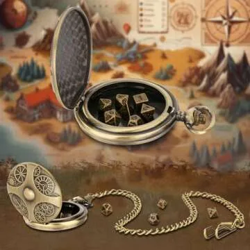 Mini DND Dice Set with Bronze Steampunk Gear Pocket Watch Shell Case, 7pcs Polyhedral Metal DND Dice Set, D&D Gifts with Gift Box, Role Playing Board Games DND Accessories