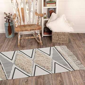 Boho Kitchen Runner Rug, 2' x 4.3' Washable Cotton Farmhouse Bathroom Rug Runner Tufted Woven Geomet...
