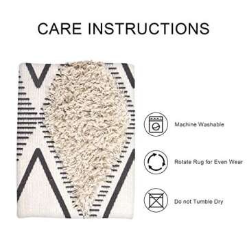 Boho Kitchen Runner Rug, 2' x 4.3' Washable Cotton Farmhouse Bathroom Rug Runner Tufted Woven Geometric Runner Rugs Indoor Carpet with Tassels for Laundry Room Hallway Kitchen Sink