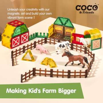 COCO&Friends Magnetic Tiles Farm Animals for Toddlers Kids Ages 2-8 - Magnetic Blocks Building STEM ...