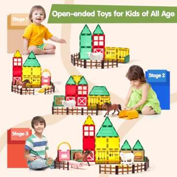 COCO&Friends Magnetic Tiles Farm Animals for Toddlers Kids Ages 2-8 - Magnetic Blocks Building STEM Toys for 3 Year Old Girl Boy Birthday Gift - Montessori Educational Construction Sensory Magnet Toys